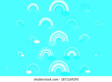 Plantilla vectorial de color verde claro con señales de arco iris. Símbolos coloridos del arcoiris colorido al estilo del amor. Esbozo para diseños divertidos.