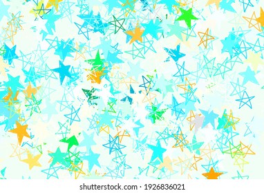 Light Green vector template with sky stars. Glitter abstract illustration with colored stars. Template for cosmic backgrounds.