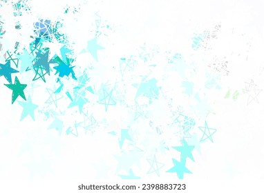 Plantilla de vector verde claro con estrellas del cielo. Ilustración abstracta brillante con estrellas de colores. Patrón para sitios web de astronomía.