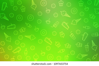 Light Green vector template with sweet snacks. Illustration with set of sweet food in doodle style. Pattern for ad, booklets, leaflets of restaurants.