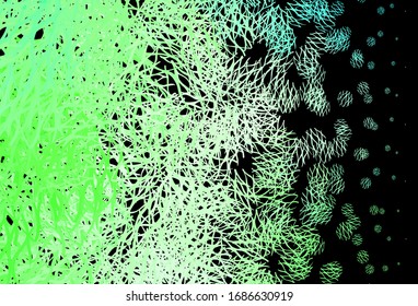 Plantilla vectorial verde claro con líneas raras. Ilustración abstracta de brillo con líneas irregulares. Patrón de ondas coloridas para su diseño.
