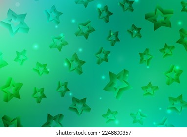 Textura vectorial verde claro con hermosas estrellas. Decoración borrosa de estilo sencillo con estrellas. Patrón para anuncios futuristas, folletos.