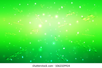Light Green vector texture with birthday confetti. Beautiful colored illustration with ribbon in celebration style. The template can be used as a background for postcards.