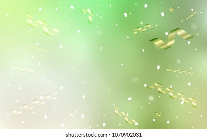 Light Green vector texture with birthday confetti. Decorative shining illustration with ribbons on abstract template. New design for ad, poster, banner of your Party.