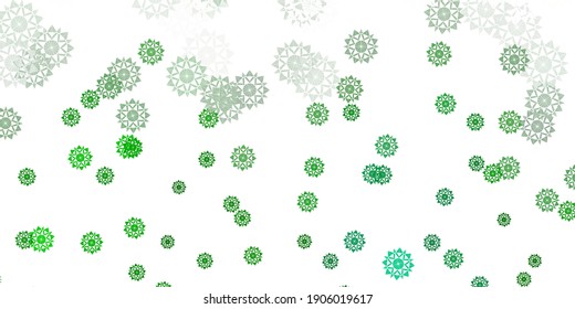 Textura vectorial verde claro con copos de nieve brillantes. Ilustración abstracta geométrica inteligente con hielo, nieve. Antecedentes de Año Nuevo.