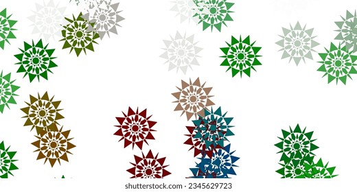 Light green vector texture with bright snowflakes. Colorful snow elements in decorative christmas style. Poster, banner  for New year design.