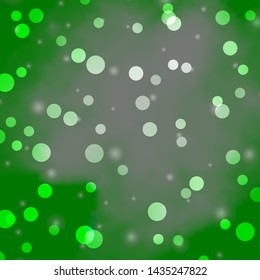 Light Green vector texture with circles, stars. Abstract design in gradient style with bubbles, stars. Pattern for booklets, leaflets.