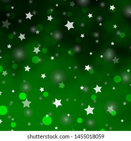 Light Green vector texture with circles, stars. Abstract design in gradient style with bubbles, stars. Pattern for trendy fabric, wallpapers.