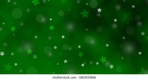 Light Green vector texture with circles, stars. Abstract illustration with colorful spots, stars. Pattern for trendy fabric, wallpapers.
