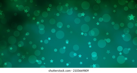Light Green vector texture with circles, stars. Abstract design in gradient style with bubbles, stars. Template for business cards, websites.