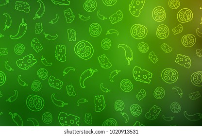 Light Green vector texture with delicious snacks. Decorative shining illustration with food on abstract template. Pattern for ads of breakfast, lunch, dinner.