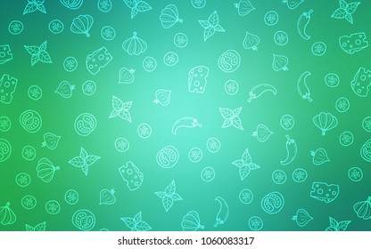 Light Green vector texture with delicious snacks. Glitter abstract sketch with gourmet food. Pattern for ads of breakfast, lunch, dinner.