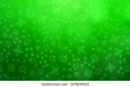 Light Green vector texture with delicious snacks. Blurred decorative design of snacks in doodle style. Doodle design for your business advert of cafes.