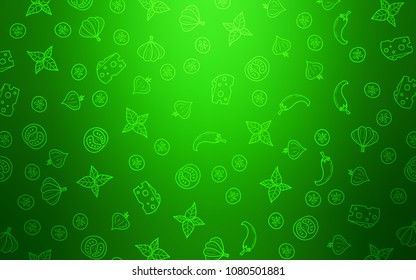 Light Green vector texture with delicious snacks. Decorative shining illustration with food on abstract template. Pattern for ads of breakfast, lunch, dinner.