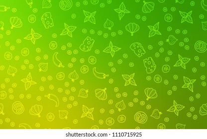 Light Green vector texture with delicious snacks. Glitter abstract sketch with gourmet food. Pattern for ad, booklets, leaflets of restaurants.