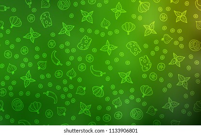 Light Green vector texture with delicious snacks. Fast Food on blurred abstract background with colorful gradient. Design for ad, poster, banner of cafes or restaurants.