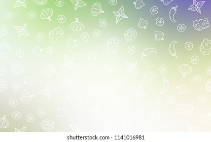 Light Green vector texture with delicious snacks. Glitter abstract sketch with gourmet food. Pattern for ad, booklets, leaflets of restaurants.