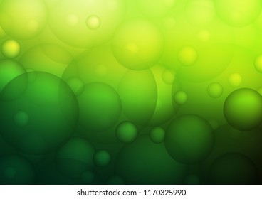 Light Green vector texture with disks. Blurred bubbles on abstract background with colorful gradient. Pattern can be used as texture of water, rain drops.