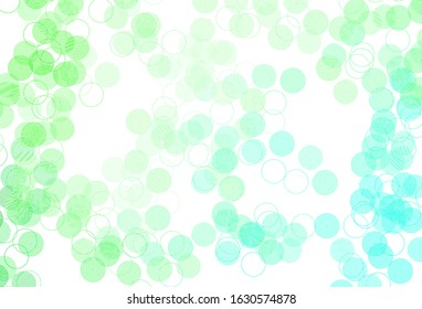 Light Green vector texture with disks. Blurred decorative design in abstract style with bubbles. Design for poster, banner of websites.