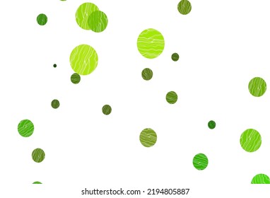 Textura vectorial verde claro con discos. Ilustración con un conjunto de círculos abstractos de colores brillantes. Diseño para anuncios comerciales.