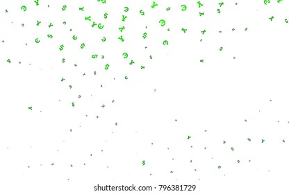 Light Green vector texture with financial symbols. Blurred design in with symbols of EUR, USD, JPY. Best design for your ad, poster, banner of money.
