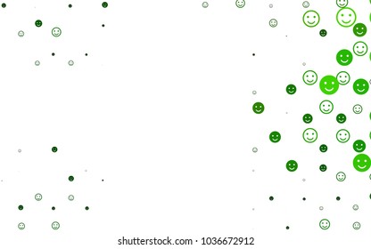 Light Green vector texture with happy smiles. Glitter abstract sketch with smiley, icons. Design for positive ad, poster, banner.