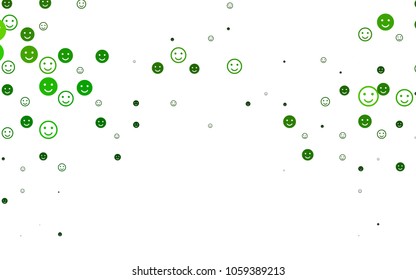 Light Green vector texture with happy smiles. Blurred decorative design of smiles in doodle style. Template for cheerful greeting postcards.