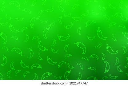 Light Green vector texture with hot pepers. Blurred decorative design of pepers in doodle style. Pattern for ad, booklets, leaflets of restaurants.