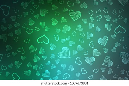 Light Green vector texture with lovely hearts. Beautiful colored illustration with hearts in celebration style. Pattern for carnival, festival romantic leaflets.