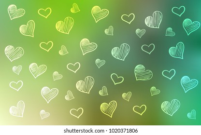 Light Green vector texture with lovely hearts. Hearts on blurred abstract background with colorful gradient. Pattern for marriage gifts, congratulations.