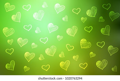 Light Green vector texture with lovely hearts. Beautiful colored illustration with hearts in celebration style. Beautiful design for your business advert of anniversary.