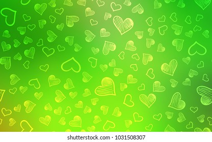 Light Green vector texture with lovely hearts. Glitter abstract illustration with colorful hearts in romantic style. Design for ad, poster, banner of Valentine Day.