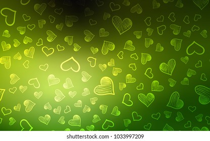 Light Green vector texture with lovely hearts. Beautiful colored illustration with hearts in celebration style. Beautiful design for your business advert of anniversary.