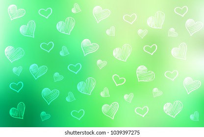 Light Green vector texture with lovely hearts. Beautiful colored illustration with hearts in celebration style. Beautiful design for your business advert of anniversary.