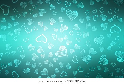 Light Green vector texture with lovely hearts. Hearts on blurred abstract background with colorful gradient. Pattern for carnival, festival romantic leaflets.