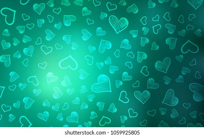 Light Green vector texture with lovely hearts. Illustration with hearts in love concept for valentine's day. Pattern for carnival, festival romantic leaflets.
