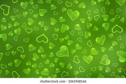 Light Green vector texture with lovely hearts. Beautiful colored illustration with hearts in celebration style. Beautiful design for your business advert of anniversary.