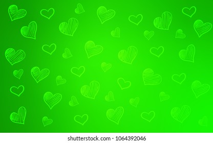 Light Green vector texture with lovely hearts. Blurred decorative design in doodle style with hearts. Template for Valentine's greeting postcards.