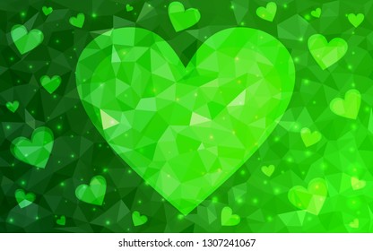 Light Green vector  texture with lovely hearts. Beautiful colored illustration with hearts in celebration style. Design for your business advert of anniversary.