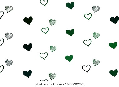 Light Green vector texture with lovely hearts. Blurred decorative design in doodle style with hearts. Template for Valentine's greeting postcards.