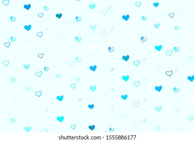 Light Green vector texture with lovely hearts. Hearts on blurred abstract background with colorful gradient. Template for Valentine's greeting postcards.