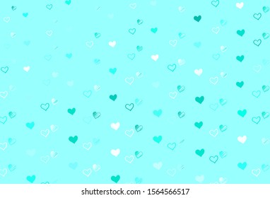 Light Green vector texture with lovely hearts. Glitter abstract illustration with colorful hearts in romantic style. Pattern for carnival, festival romantic leaflets.