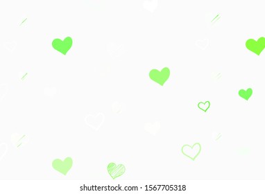 Light Green vector texture with lovely hearts. Hearts on blurred abstract background with colorful gradient. Pattern for carnival, festival romantic leaflets.