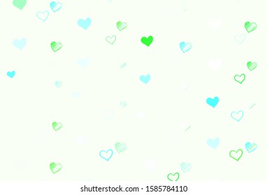 Light Green vector texture with lovely hearts. Hearts on blurred abstract background with colorful gradient. Design for ad, poster, banner of Valentine Day.
