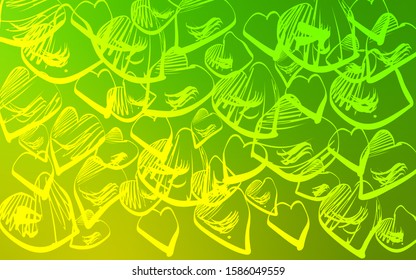 Light Green vector texture with lovely hearts. Glitter abstract illustration with colorful hearts in romantic style. Design for ad, poster, banner of Valentine Day.