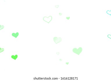 Light Green vector texture with lovely hearts. Shining illustration with hearts on abstract template. Pattern for marriage gifts, congratulations.