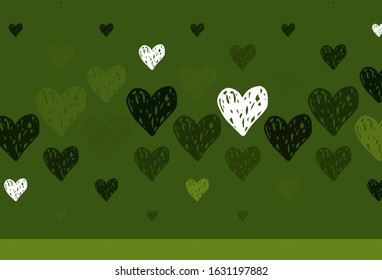 Light Green vector texture with lovely hearts. Illustration with shapes of gradient hearts on blur backdrop. Pattern for carnival, festival romantic leaflets.