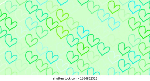 Light Green vector texture with lovely hearts. Hearts on blurred abstract background with colorful gradient. Template for Valentine's greeting postcards.