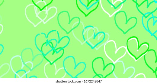 Light Green vector texture with lovely hearts. Blurred decorative design in doodle style with hearts. Pattern for carnival, festival romantic leaflets.