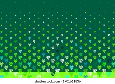 Light Green vector texture with lovely hearts. Smart illustration with gradient hearts in valentine style. Template for Valentine's greeting postcards.